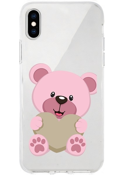 Apple Iphone X-Xs Uyumlu Pembe Ayıcık Desenli Silikon Kılıf