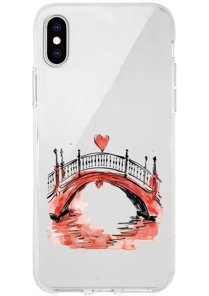 Apple Iphone X-Xs Uyumlu Aşk Köprüsü Desenli Silikon Kılıf