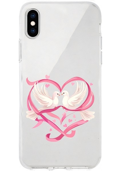 Apple Iphone X-Xs Uyumlu Aşk Kuşları Desenli Silikon Kılıf