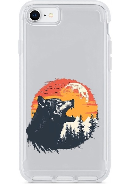 Apple Iphone 8 Uyumlu Agresif Kurt Silüeti Desenli Silikon Kılıf