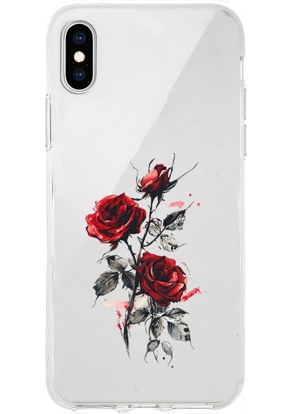 Apple Iphone Xs Max Uyumlu Kırmızı Güller Desenli Silikon Kılıf
