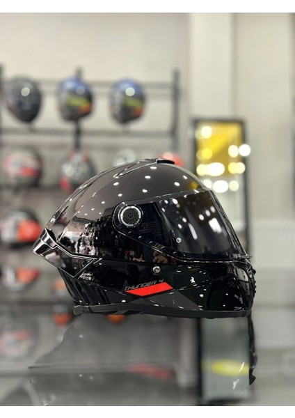 Helmets Thunder 4 Gloss Black Kask Şeffaf Vizörlü