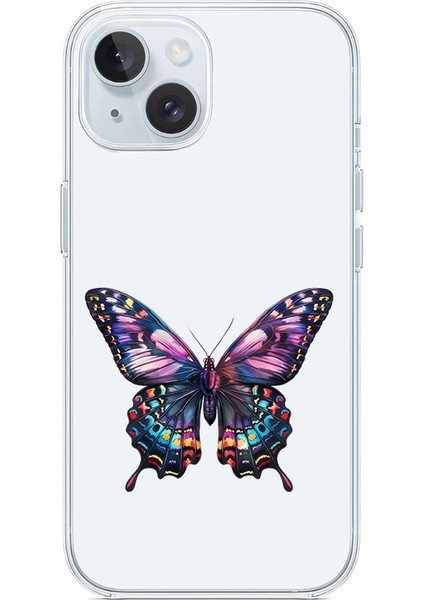 Apple Iphone 15 Uyumlu Renkli Kelebek Desenli Silikon Kılıf