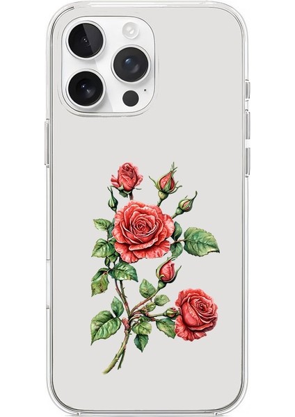 Apple Iphone 16 Pro Uyumlu Kırmızı Güller Desenli Silikon Kılıf