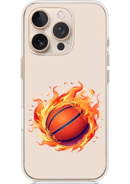 Apple Iphone 15 Pro Max Uyumlu Alevli Basketbol Desenli Silikon Kılıf