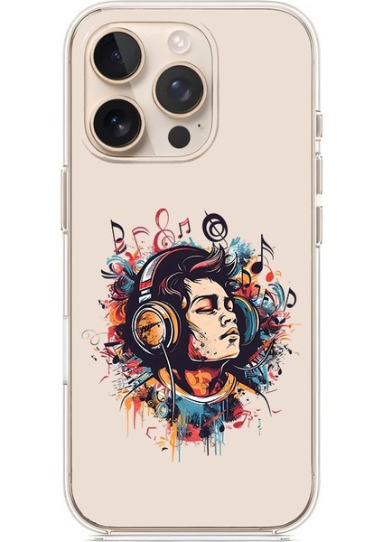 Apple Iphone 13 Pro Max Uyumlu Müzik Dinleyici Desenli Silikon Kılıf