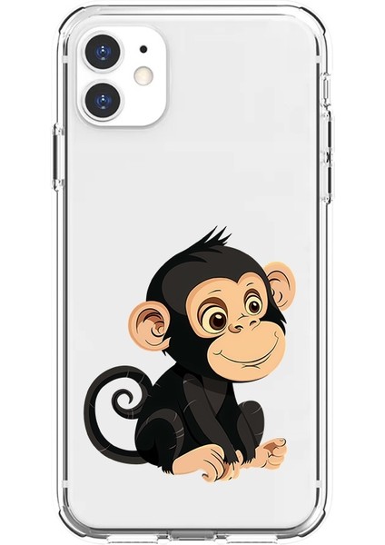 Apple Iphone 11 Uyumlu Tatlı Maymun Desenli Silikon Kılıf