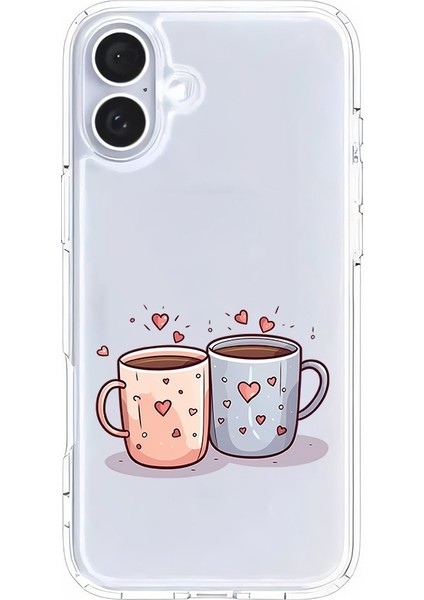 Apple Iphone 16 Uyumlu Kalpli Kupalar Desenli Silikon Kılıf
