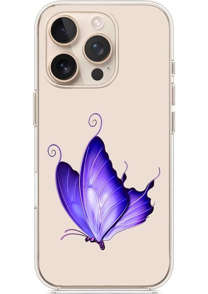 Apple Iphone 15 Pro Max Uyumlu Mor Kelebek Desenli Silikon Kılıf