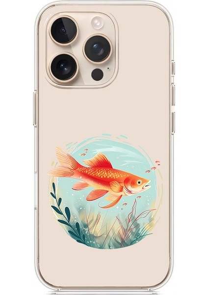 Apple Iphone 16 Pro Max Uyumlu Altın Balık Desenli Silikon Kılıf