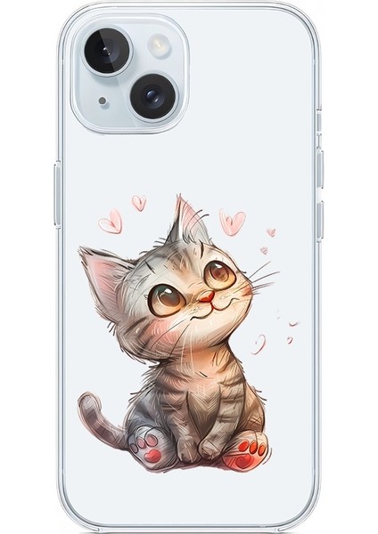 Apple Iphone 14 Uyumlu Kalpli Kediler Desenli Silikon Kılıf