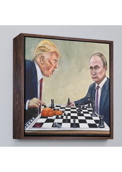 Çerçeveli Donald Trump - Vladimir Putin Santranç Oynarken TABLOSU-8316