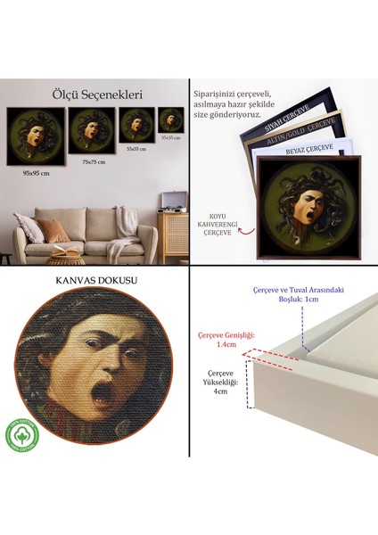 Çerçeveli Caravaggio - Medusa TABLOSU-8350 indirimleri