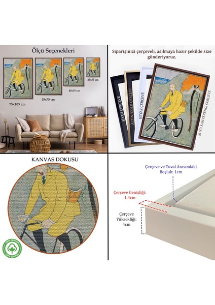 Çerçeveli Edward Penfield - Bisikletli Sarı Takım Elbiseli Adam TABLOSU-8044