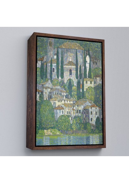 Çerçeveli Gustav Klimt - Cassone'deki Kilise Selvili Manzara TABLOSU-8095