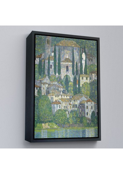 Çerçeveli Gustav Klimt - Cassone'deki Kilise Selvili Manzara TABLOSU-8095 modelleri