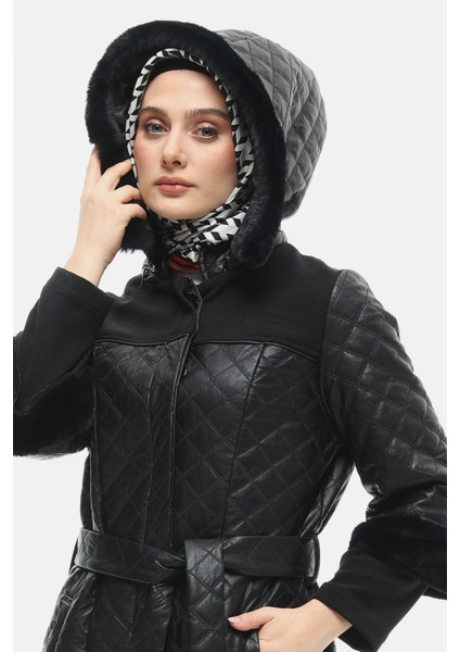 Siyah Kaşe Mixli Çıkarılabilir Kapişonlu Kapitone Kaban 2513099 indirimleri