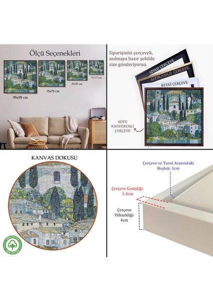 Çerçeveli Gustav Klimt - Cassone’deki Kilise Selvili Manzara TABLOSU-8345 indirimleri