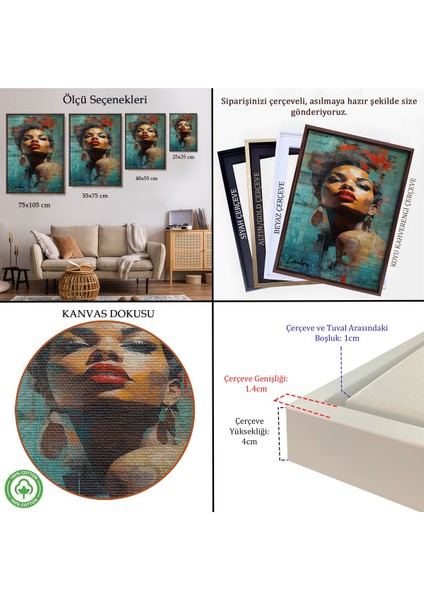 Çerçeveli Afrikalı Güzel Kadın TABLOSU-7889 indirimleri