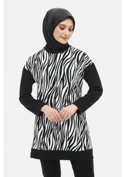 Siyah Çift Renkli Zebra Desen Tunik 251808505