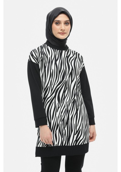 Siyah Çift Renkli Zebra Desen Tunik 251808505