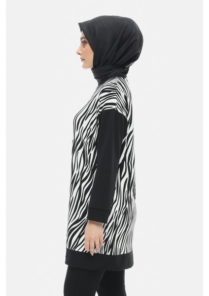 Siyah Çift Renkli Zebra Desen Tunik 251808505