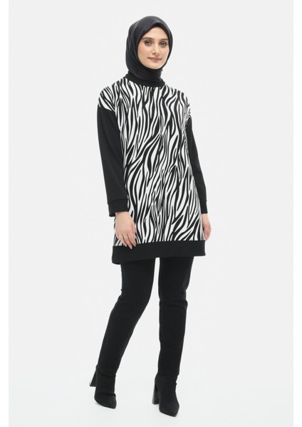 Siyah Çift Renkli Zebra Desen Tunik 251808505