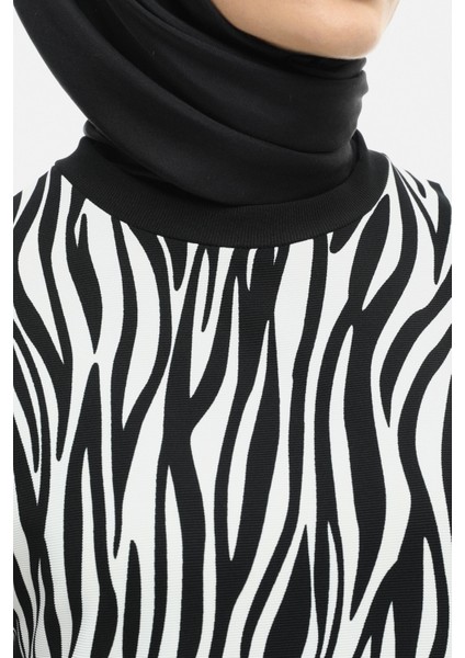 Siyah Çift Renkli Zebra Desen Tunik 251808505