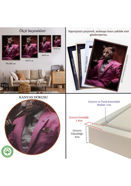 Çerçeveli Sigara Içen Pembe Leopar TABLO-7974 indirimleri
