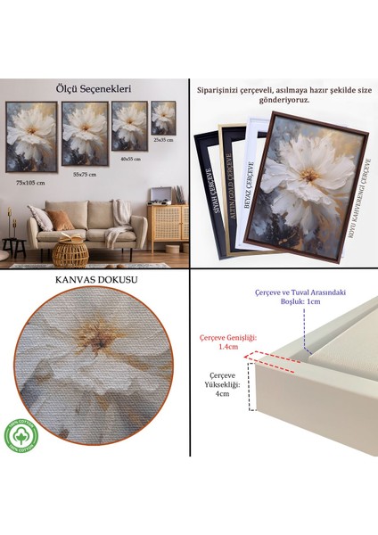 Çerçeveli Beyaz Çiçek TABLOSU-7597 indirimleri