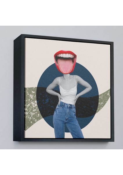 Çerçeveli Kot Pantolonlu Gülümseyen Kadın TABLOSU-8366