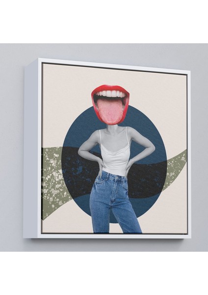 Çerçeveli Kot Pantolonlu Gülümseyen Kadın TABLOSU-8366 fırsatları