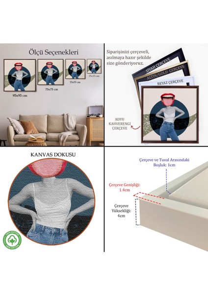 Çerçeveli Kot Pantolonlu Gülümseyen Kadın TABLOSU-8366 indirimleri