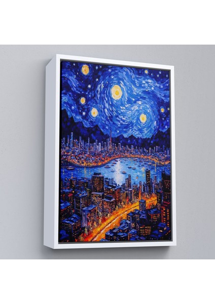 Çerçeveli Vincent Van Gogh Tarzı New York Manzara TABLOSU-7700