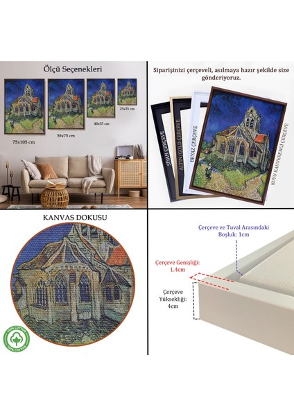 Çerçeveli Vincent Van Gogh Auvers'deki Kilise TABLOSU-7445 indirimleri