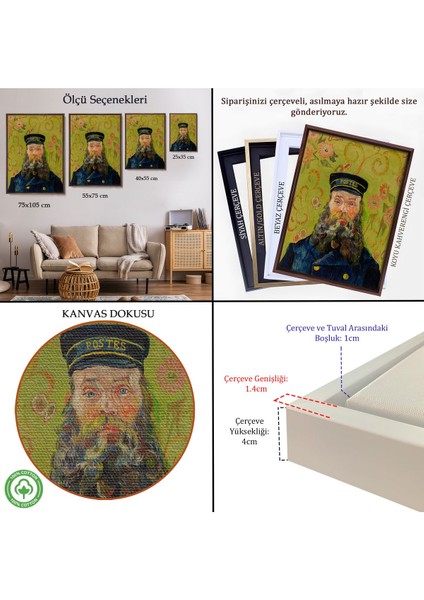 Çerçeveli Vincent Van Gogh – Postacı Joseph Roulin’in Portresi Tablo - Postes - POSTMAN-7381
