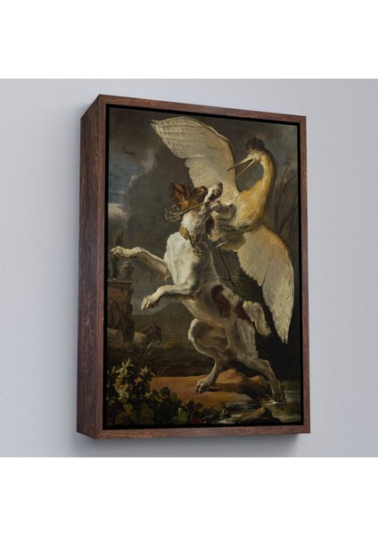 Çerçeveli Abraham Hondius - Kuşa Saldıran Köpek Tablo - Dog Fighting A HERON-7281