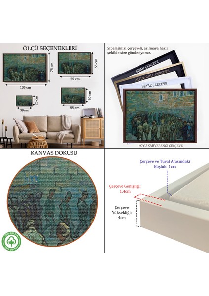 Çerçeveli Vincent Van Gogh Tutuklular Çemberi Tablo - Prisoners' ROUND-7180