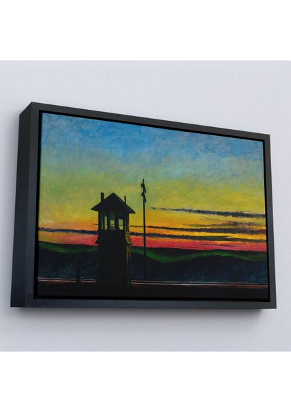 Çerçeveli Edward Hopper - Demiryolunda Gün Batımı Tablo - Railroad SUNSET-7113