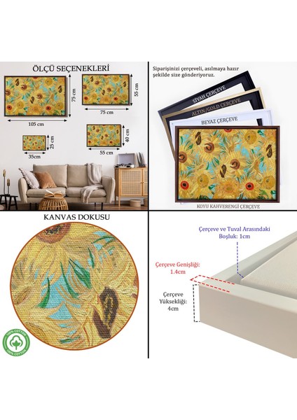 Çerçeveli Vincent Van Gogh - Ayçiçekleri TABLO-7174