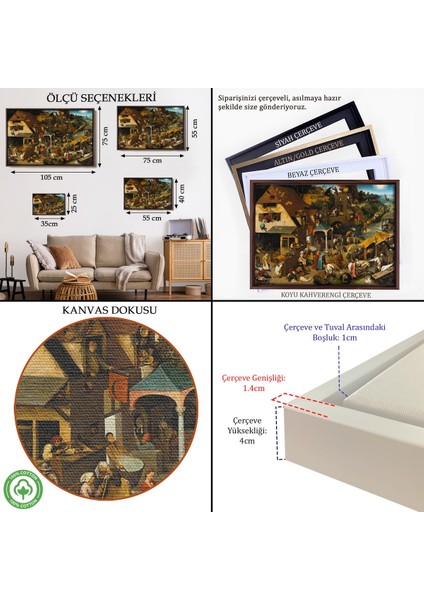 Çerçeveli Yaşlı Pieter Brueghel - Hollanda Atasözleri Mavi Pelerin TABLO-7267 indirimleri