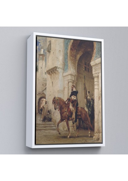 Çerçeveli Henri Émilien Rousseau - Saraydan Ayrılan Süvari Tablosu - Horseman Leaving À PALACE-7330