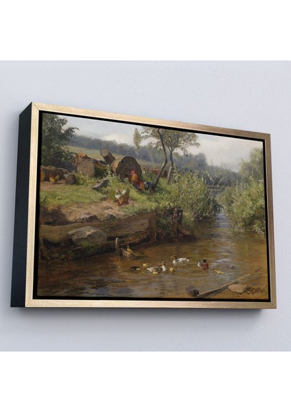 Çerçeveli Carl Jutz - Ördek Ailesi TABLOSU-7072