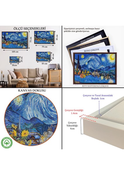 Çerçeveli Vincent Van Gogh - Yıldızlı Geceler Tablo - Starry NIGHT-7172 indirimleri
