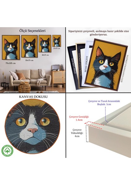 Çerçeveli Soyut Renkli Kedi TABLO-7612