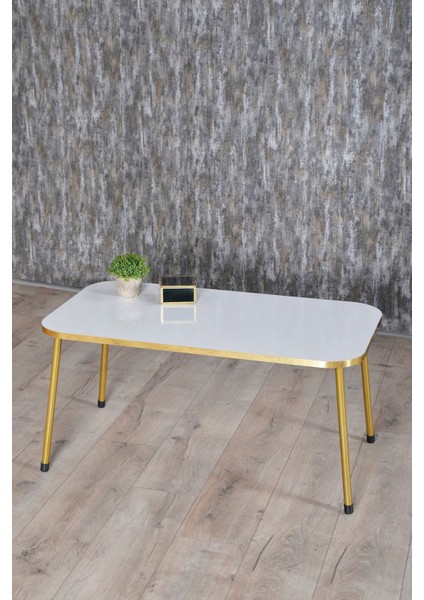 Zigon Sehpa ve Orta Sehpa Kr Gold Metal Ayak Gold Beyaz Set