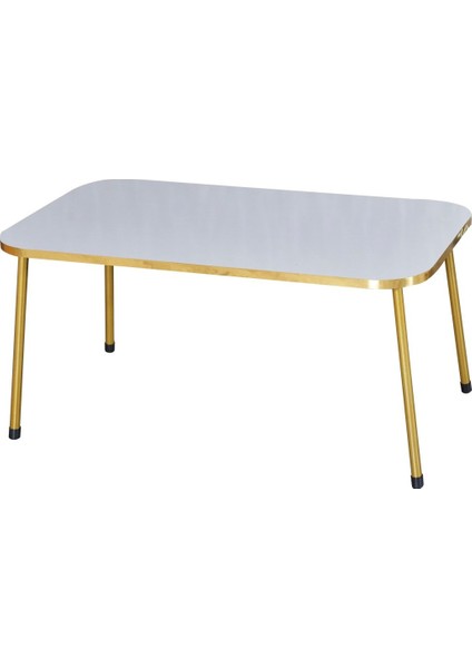 Zigon Sehpa ve Orta Sehpa Kr Gold Metal Ayak Gold Beyaz Set