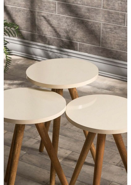 Zigon Sehpa ve Orta Sehpa Kr Torna Krem Set 3008