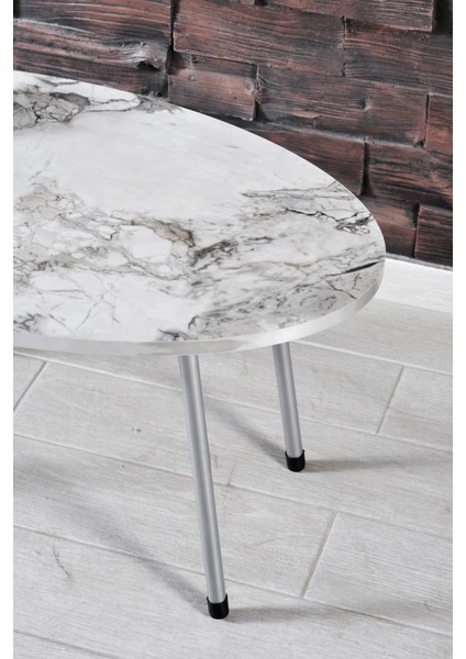 Zigon Sehpa ve Orta Sehpa Elips Gümüş Metal Ayak Gümüş Efes Set