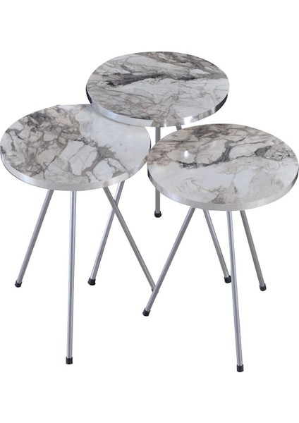 Zigon Sehpa ve Orta Sehpa Elips Gümüş Metal Ayak Gümüş Efes Set